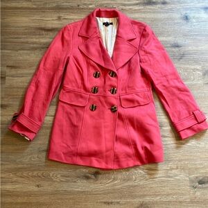 Alfani Bright Coral Pea Coat Blazer with Striped Button Detail